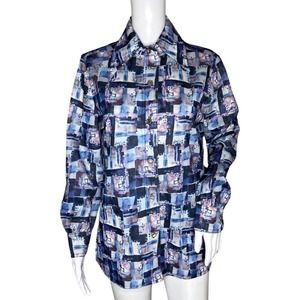 Suits Galore Shirt Women 10 Blue Purple Geometric Colorful 70s Vintage Deadstock